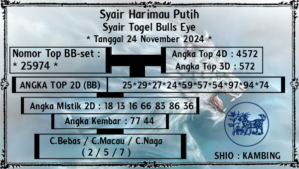 Syair Harimau Putih - Syair Togel Bulls Eye