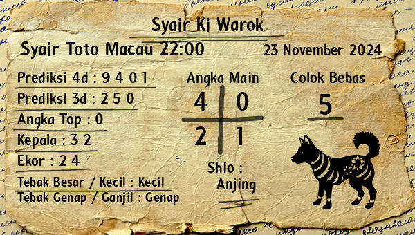 Syair Ki Warok - Syair Toto Macau 22:00