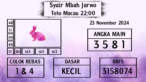 Syair Mbah Jarwo - Toto Macau 22:00