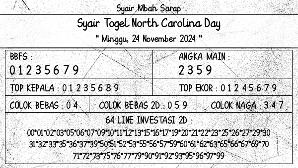 Syair Mbah Sarap - Syair Togel North Carolina Day