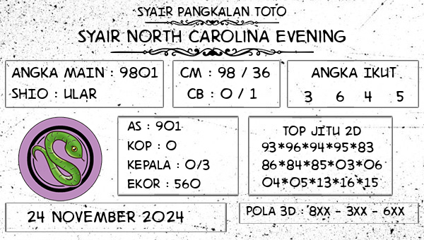 SYAIR PANGKALAN TOTO - Syair North Carolina Evening