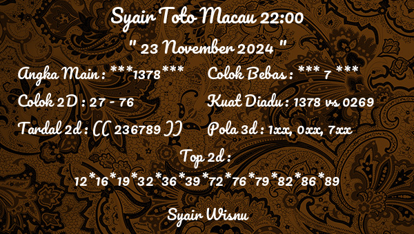 Syair Wisnu - Syair Toto Macau 22:00